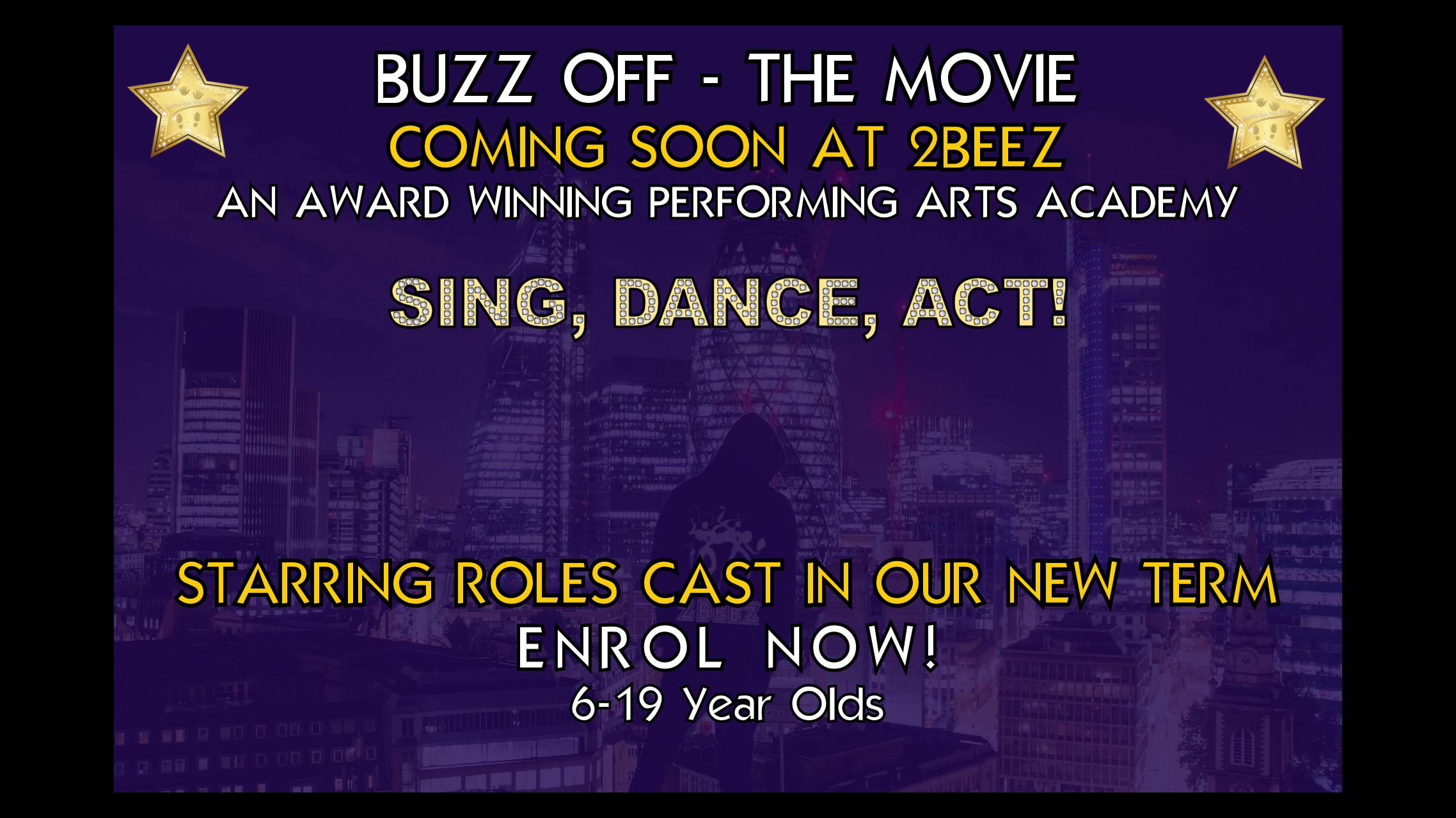 An image advertising 2BEEZ original production of Buzz Off - The Movie