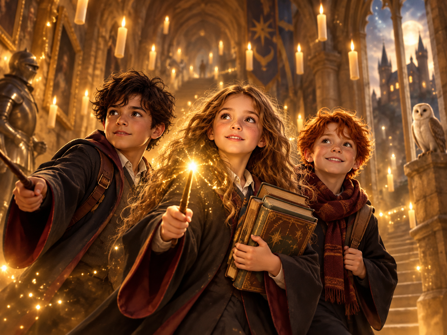 Three young wizard characters