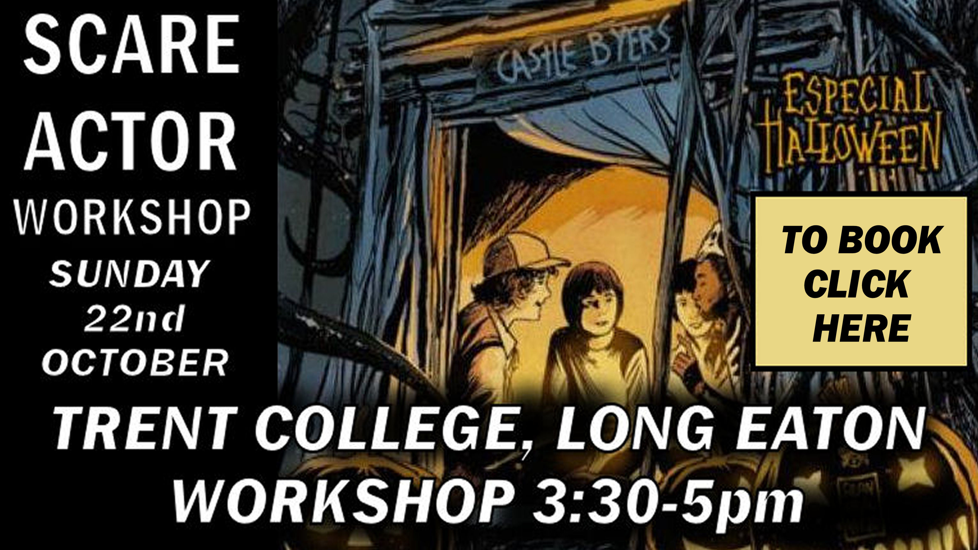 An image advertising our upcoming Halloween Scare Actor workshop